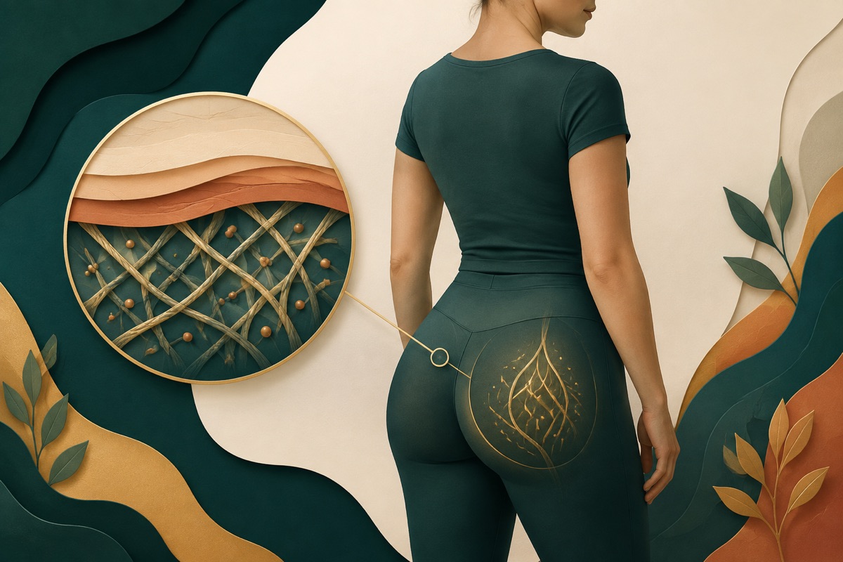 Ilustração médica sobre bioestimulador de colágeno nos glúteos