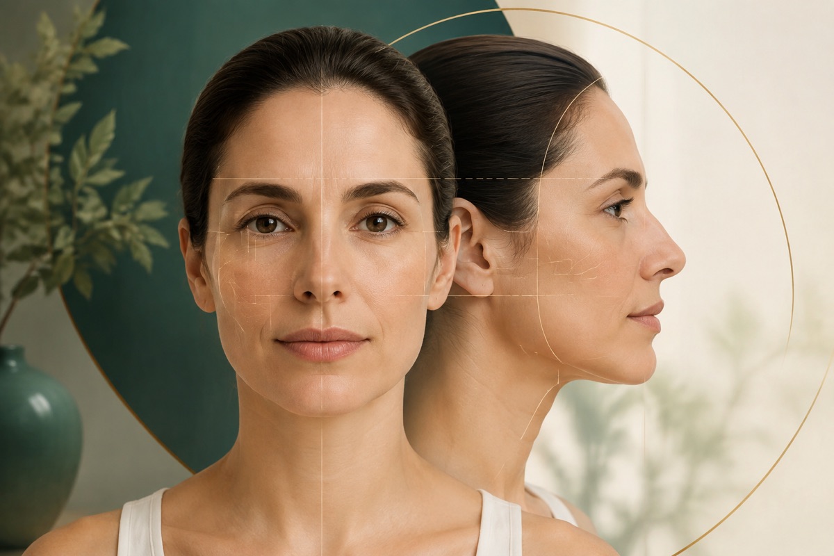 Ilustração médica sobre harmonização facial