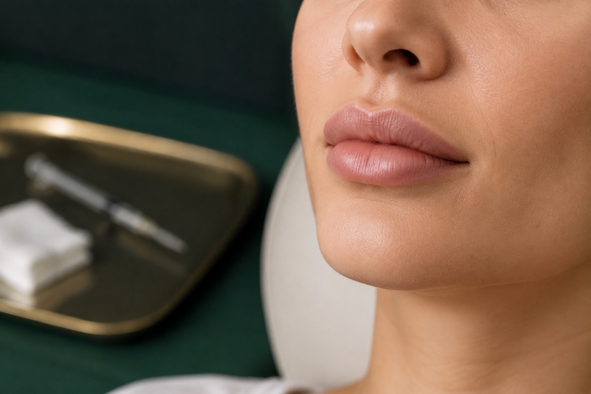 Ilustração médica sobre preenchimento labial