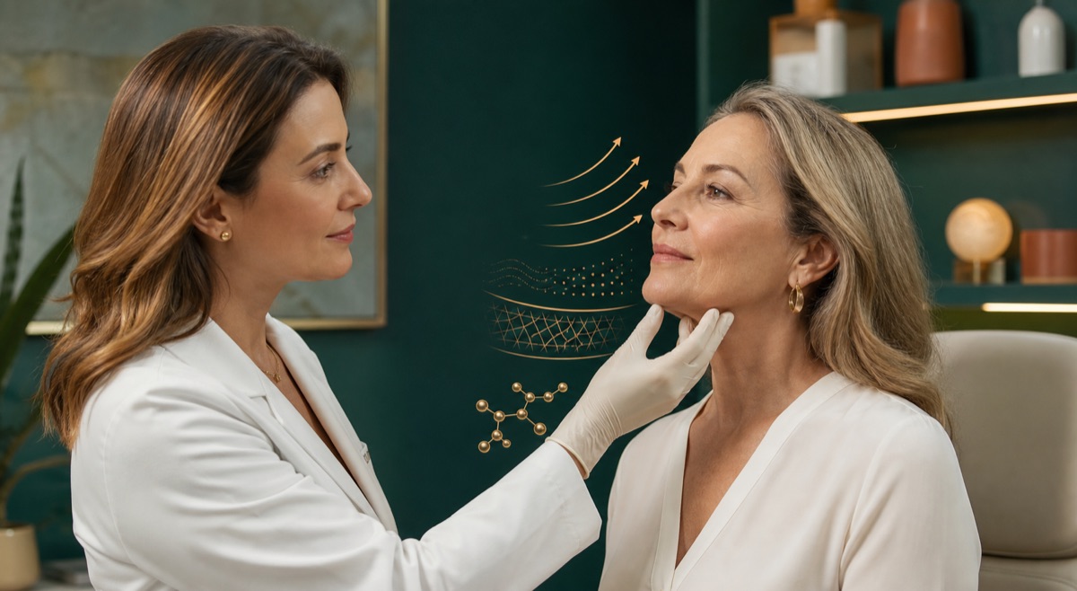 Ilustração médica sobre rejuvenescimento facial sem cirurgia